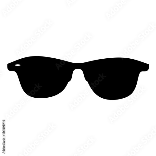 A black silhouette image of wayfarer style sunglasses against white background