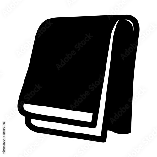 Stacked black towel with a draped, stylized design on a white background