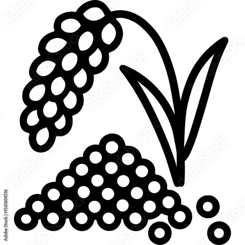 Millet grain pile and plant head outline icon vector