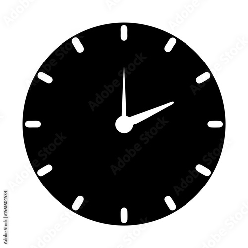 Simple black and white analog clock illustration indicating the time is 210