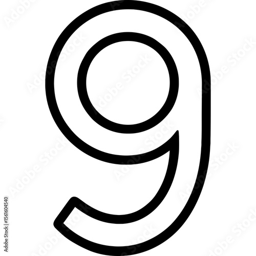 Number nine (9) outline icon vector