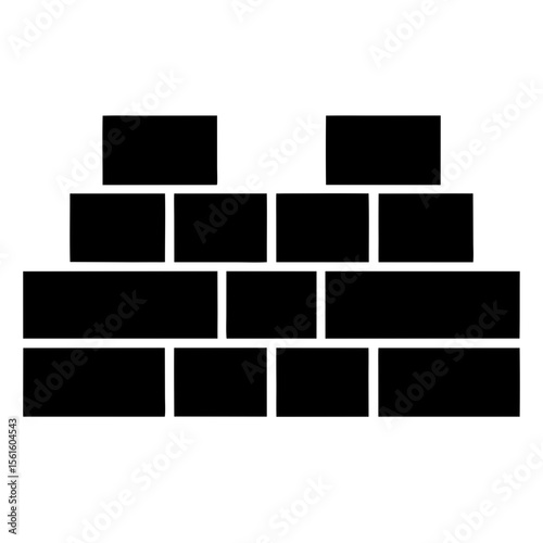Black Icon of a Brick Wall, A simple black icon depicting a brick wall, representing construction, building, or masonry-related themes.
