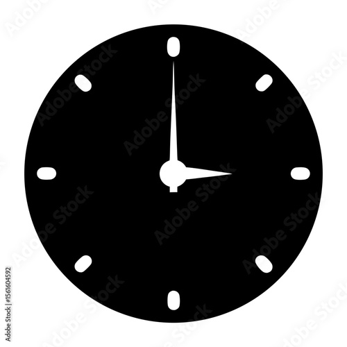 Black Icon of a Clock Face, A simple black icon representing a clock face with minimalistic hour and minute hands, ideal for time-related designs.
