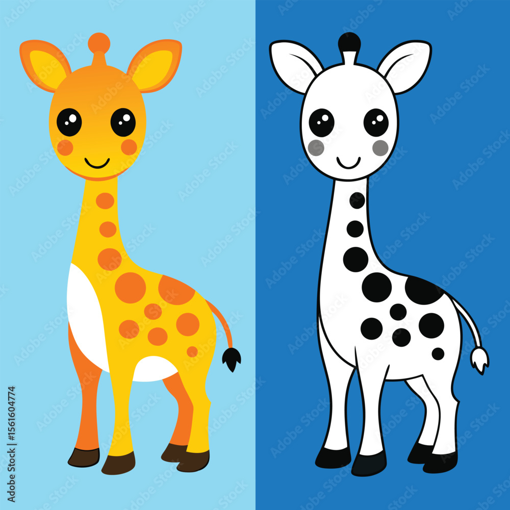 Fototapeta premium Charming baby giraffe illustration with multiple color variations