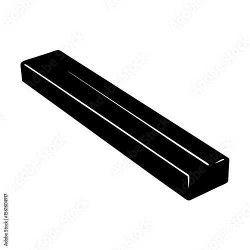 Black Rectangular Prism with Two Parallel White Lines on a White Background