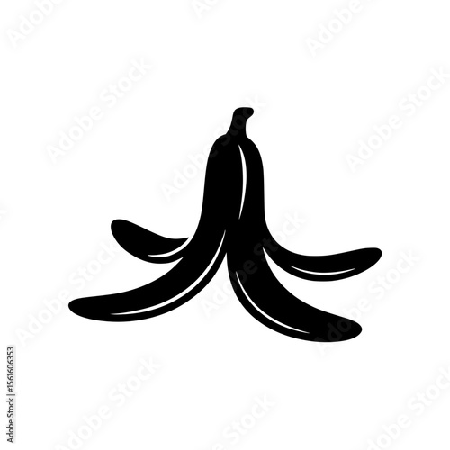 Black silhouette of a single banana peel
