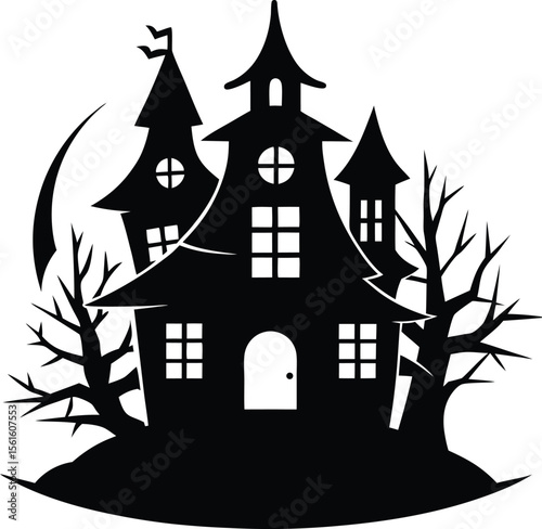 Haunted House icon black silhouette vector illustration on transparent background  