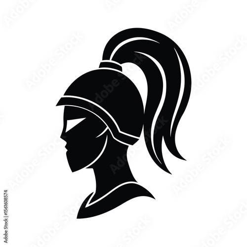 Elegant silhouette of a woman wearing a helmet and ponytail representing strength and power