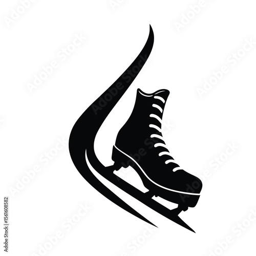 Elegant silhouette of a figure skating ice skate with flowing lines on a clean white background