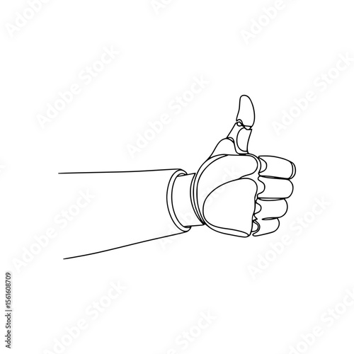 Hand giving a thumbs up in line drawing, bionic prosthetic arm,  isolated vector image on transparent background  