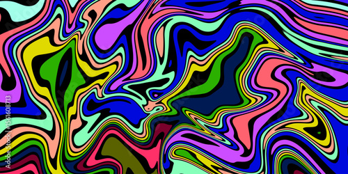 Abstract linear distorted pattern. Retro hippie colorful background with wavy psychedelic texture