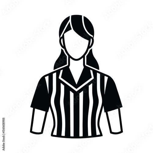 Flat silhouette illustration of a woman wearing a referee uniform with white and black vertical stripes