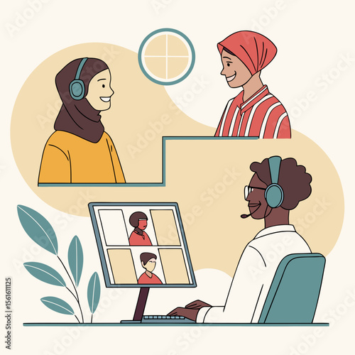 vector illustration of a man working on his laptop
