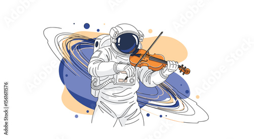 Astronaut Playing Violin Amidst Colorful Celestial Bodies and Swirling Galaxy