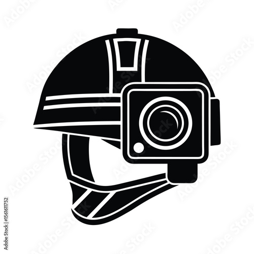 Professional construction helmet with action camera silhouette for safety and documentation