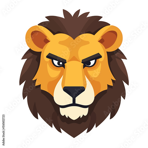 Close-up illustration of a majestic lion's head, showcasing its powerful gaze and detailed mane, ideal for logos, branding, or African wildlife themed projects, conveying strength and royalty.