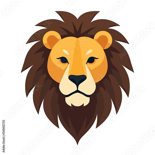 Majestic lion head vector illustration, featuring a stylized design with a dark brown mane and a light orange face, perfect for logos, branding, and children's illustrations.