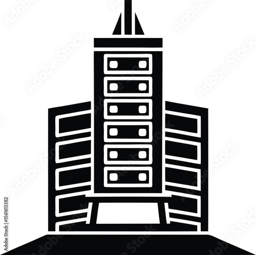 Server Tower icon black silhouette vector illustration on transparent background  