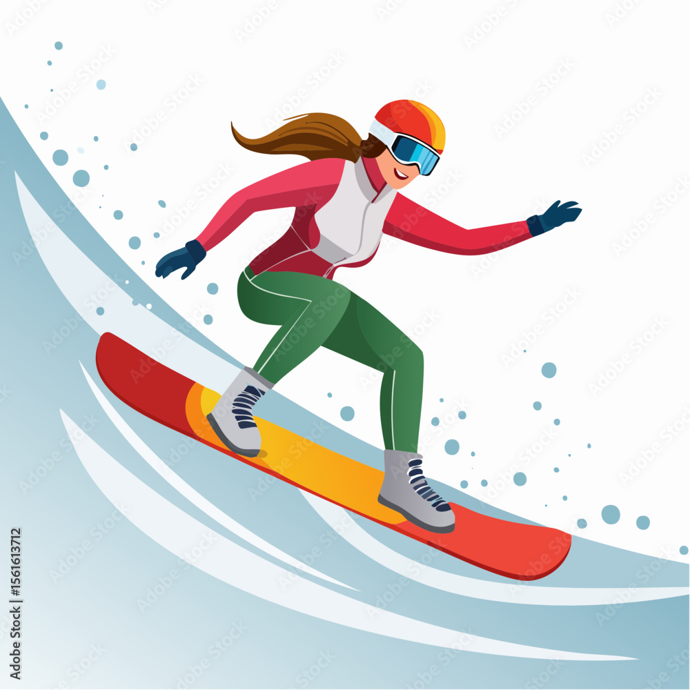 Obraz premium person snowboarding down a steep slope with snow spray