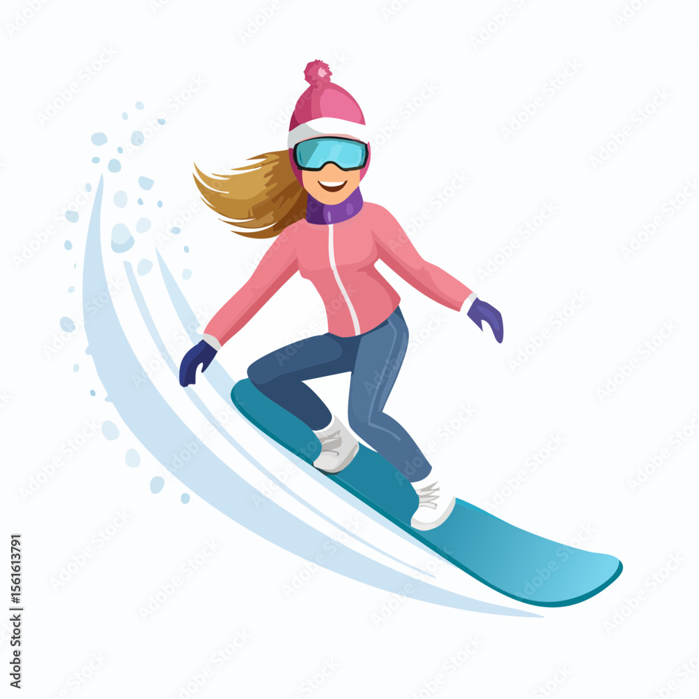 Obraz premium person snowboarding down a steep slope with snow spray