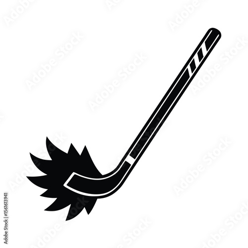 Simple black and white silhouette hockey stick and puck icon for sports and design concepts