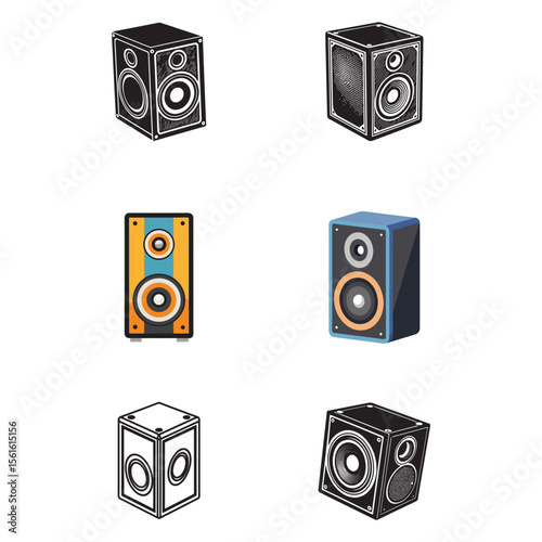 Versatile Speaker Designs Illustrations of Audio Equipment in Various Styles