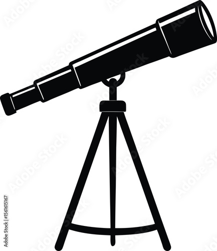Telescope On Tripod icon black silhouette vector illustration on transparent background  