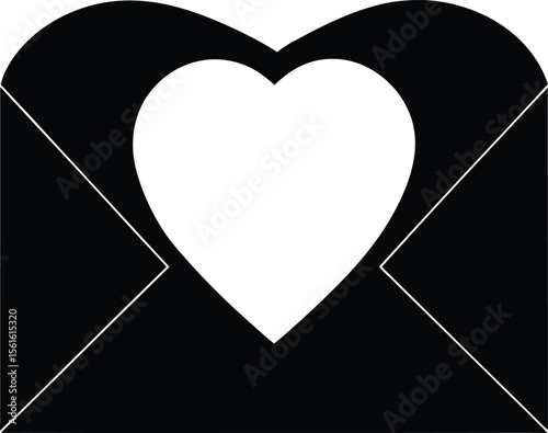 Valentine Heart Envelope icon black silhouette vector illustration on transparent background  