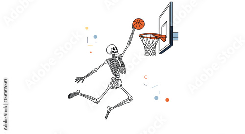 Anatomical Skeleton Dunking Basketball for a Slam Dunk in the Game
