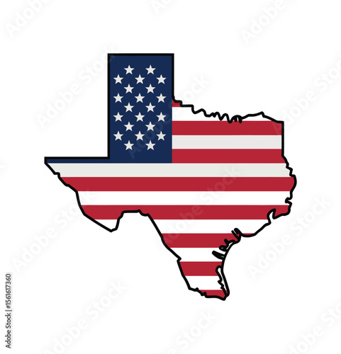 Texas state silhouette filled with american flag design representing patriotism, national pride, and united states heritage