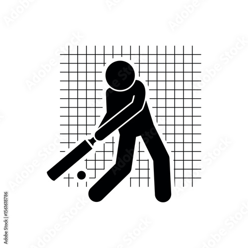 Cricket Player Batting with Bat and Ball in Action Illustration