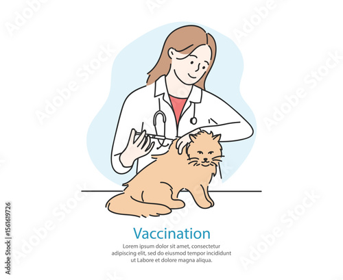 Illustration of a veterinarian with an animal. Hand drawn in doodle style.