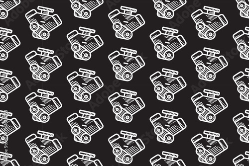 v engine line art seamless pattern on black background. car motor engraving doodle pattern background. automotive engine hatching motif wallpaper for garage, workshop, auto detailing merchandise