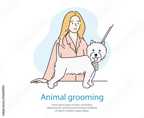 Illustration of a veterinarian with an animal. Hand drawn in doodle style.