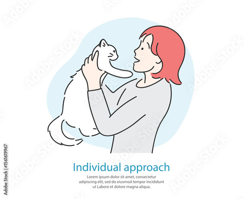 Illustration of a veterinarian with an animal. Hand drawn in doodle style.