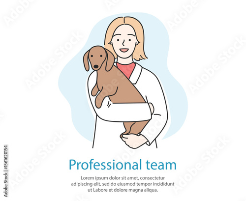Illustration of a veterinarian with an animal. Hand drawn in doodle style.