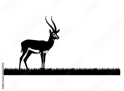 A striking, black and white silhouette of a gazelle, likely a springbok, is featured.