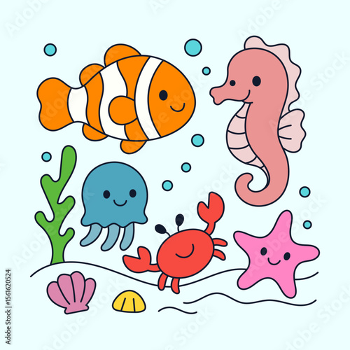 Super cute and colorful underwater sea creatures.