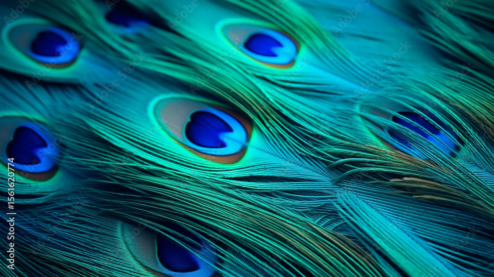 Obraz premium Blue peacock feathers in closeup