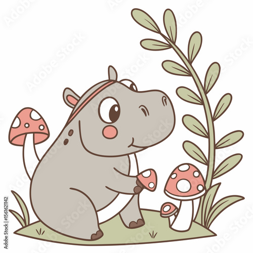 SVG art: A Playful Baby hippo in a Fairy forest vibe with wearing glasses, tinted with Whimsy Woods tones