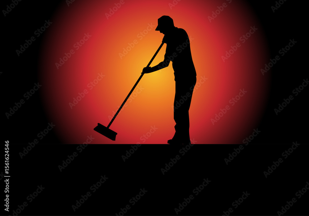 Fototapeta premium Riesgos laborales para los trabajos en la calle. Barrendero soportando la ola de calor mientras barre