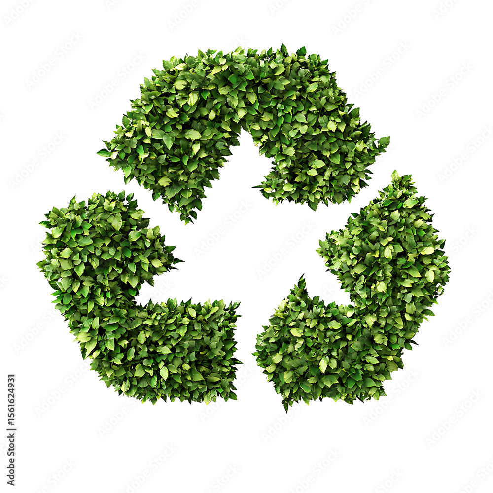 Recycle symbol is formed from green leaves set against a black background Recycle symbol is formed from green leaves set against a black background
