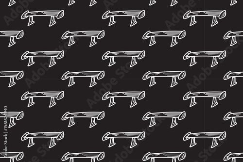 low spoiler car line art seamless pattern on black background. racing wing engraving doodle pattern background. car aerodynamic part hatching wallpaper for garage, workshop, detailing merchandise