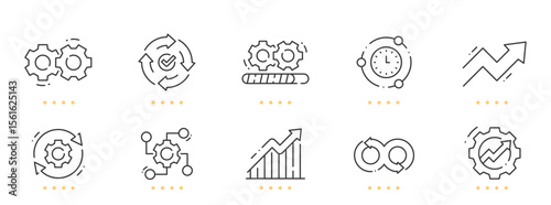Progress, workflow, process line icons. Editable stroke