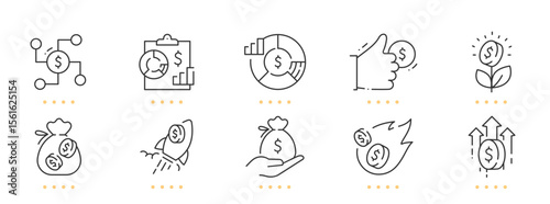 Investment line icons. Editable stroke