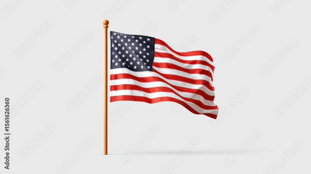 Obraz premium Large American flag waving on a pole with clear sky background for patriotic display.
