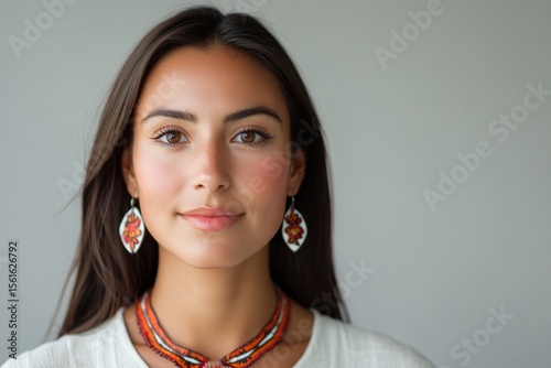Wallpaper Mural authentic portrait of metis young woman 30 years old on light background Torontodigital.ca