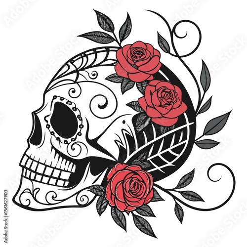 Edgy Roses and Skull Vector Art for T-Shirt Design