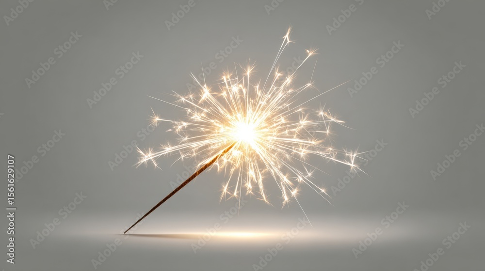 Naklejka premium Bright Sparkler Firework Exploding with Glowing Light and Sparks on Gray Background.