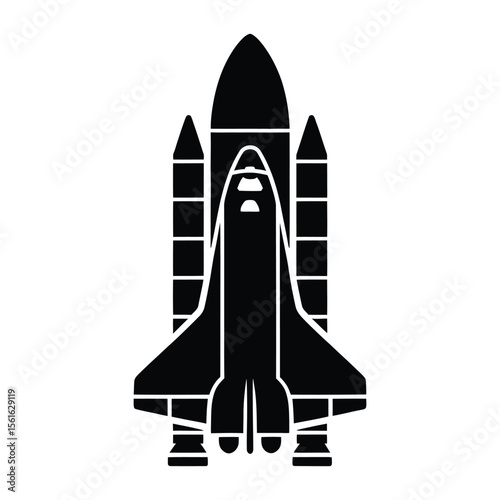 Space Shuttle Silhouette, Vector, Illustration, Icon, Logo, White Background.